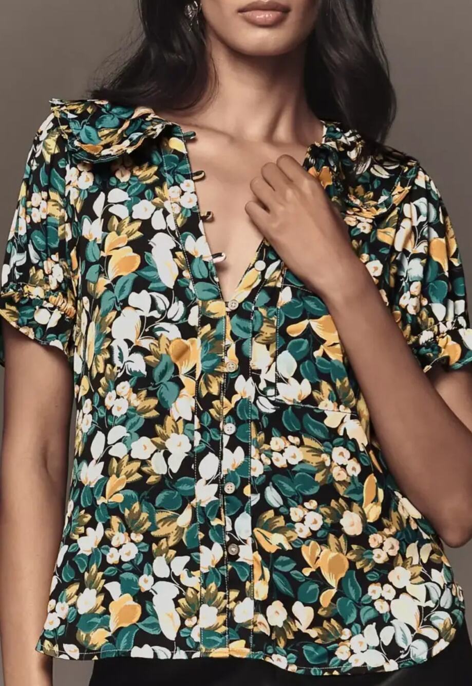 Pilcro by Anthropologie The Keira Blouse Womens S Floral whimsical cottagecore